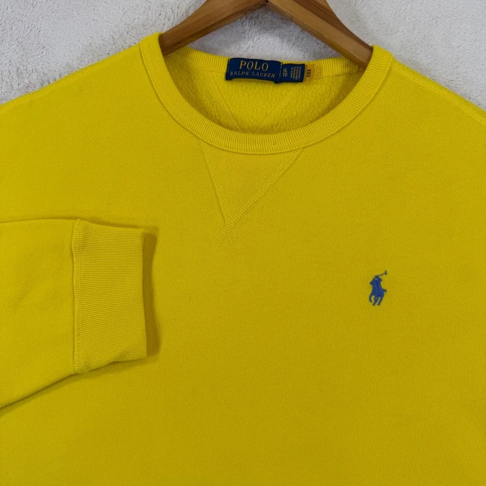 Polo Ralph Lauren Mens XL Yellow Crewneck Sweatshirt Blue Pony Fleece Pullover